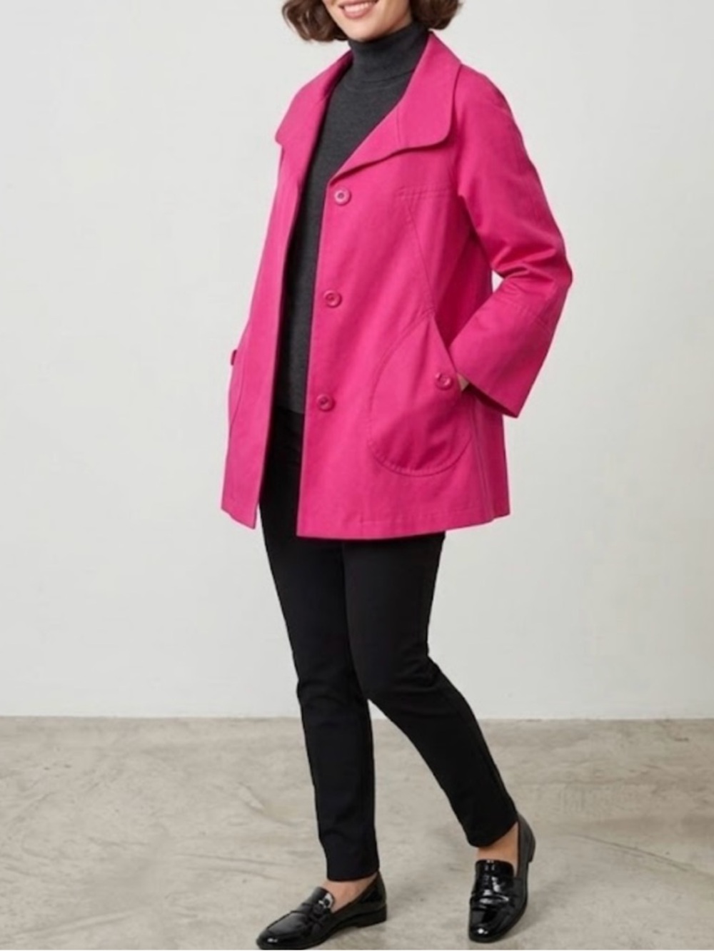 Gallery Retro Bright Pink Single-Breasted Swing Coat.Vintage Vibes.Size S
